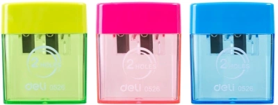 Точилка для карандашей ручная Deli E0526 2 отверстия пластик ассорти блистер