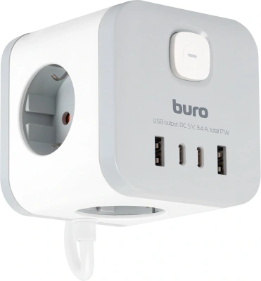 Сетевой удлинитель Buro BU-PC3.1UС-W 1.5м (3 розетки) белый (коробка)