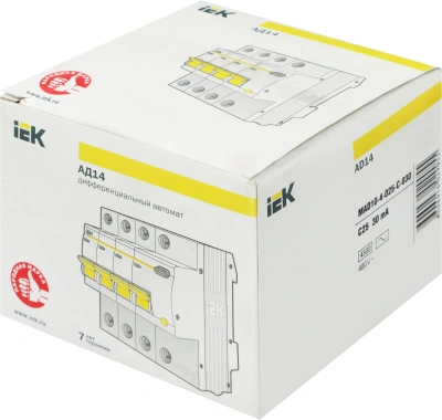 Выключатель автом. дифф. тока IEK MAD10-4-025-C-030 АД14 25A тип C 4.5kA 30мА AC 4П 230/400В 5мод белый (упак.:1шт)