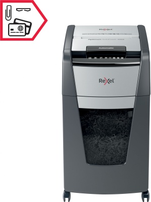 Шредер Rexel Optimum AutoFeed 225X черный с автоподачей (секр.P-4) фрагменты 225лист. 60лтр. скрепки скобы пл.карты