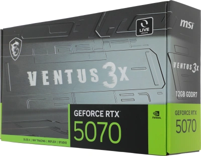 Видеокарта MSI PCI-E 5.0 RTX 5070 12G VENTUS 3X NVIDIA GeForce RTX 5070 12Gb 192bit GDDR7 2512/28000 HDMIx1 DPx3 HDCP Ret
