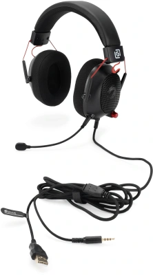 Наушники с микрофоном Оклик HS-L305G черный/красный 2м мониторные оголовье (2060511)