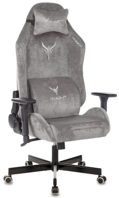 Кресло игровое Knight N1 Fabric серый Light-19 с подголов. крестов. металл