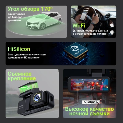 Видеорегистратор Digma FreeDrive 950DW черный 4Mpix 3840x2160 170гр. Hi3516 СV610