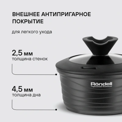 Ковш Rondell Walzer RDA-764 1.3л. d=16см (с крышкой) черный