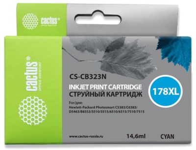 Картридж струйный Cactus CS-CB323N(CS-CB323) №178XL синий (14.6мл) для HP PS B8553/C5383/C6383/D5463/5510 с чипом