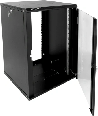 Шкаф коммутационный ЦМО (ШРН-Э-18.350-9005) настенный 18U 600x350мм пер.дв.стекл 85кг черный 300мм 22.14кг 180град. 878мм IP20 сталь