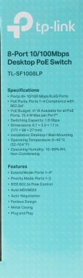 Коммутатор TP-Link TL-SF1008LP (L2) 8x100Мбит/с 4PoE 41W неуправляемый