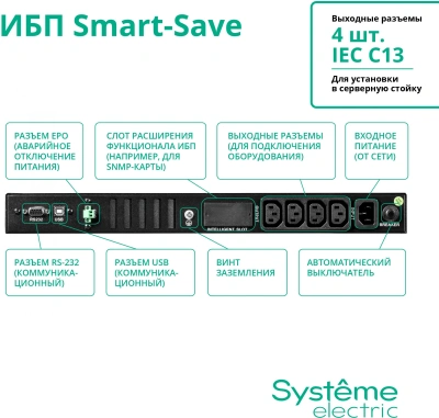 Источник бесперебойного питания Systeme Electriс SMT SMTSE750RMI1U 450Вт 750ВА черный