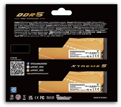 Память DDR5 2x32GB 6000MHz Patriot VXA564G6030K Viper Xtreme 5 Aurum RTL Gaming PC5-48000 CL30 DIMM UDIMM 288-pin 1.35В dual rank с радиатором Ret