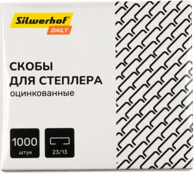 Скобы для степлера 23/13 Silwerhof DAILY оцинкованные кор.карт. (упак.:1000шт.)