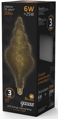 Лампа филам. Gauss Filament Vintage 6Вт цок.:E27 спираль 220B св.свеч.бел.теп. (упак.:1шт) (166802008)
