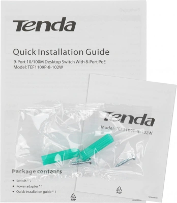 Коммутатор Tenda TEF1109P-8-102W (L2) 9x100Мбит/с 8PoE 92W неуправляемый