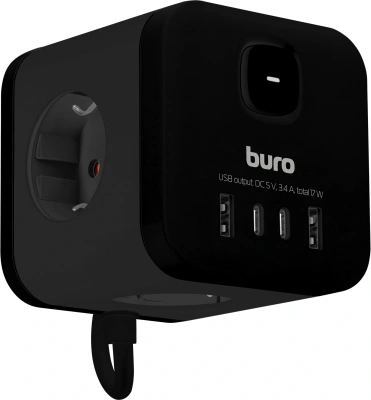 Сетевой удлинитель Buro BU-PC3.1UС-B 1.5м (3 розетки) черный (коробка)