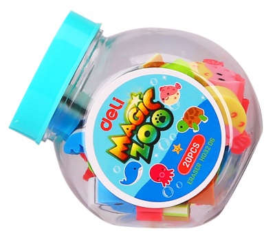 Набор ластиков Deli EH03206 Magic Zoo ассорти пласт.туб. (20шт)