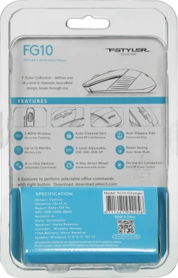 Мышь A4Tech Fstyler FG10 черный/оранжевый оптическая 2000dpi беспров. USB 4but (FG10 ORANGE)