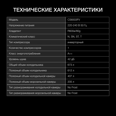 Холодильник Hyundai CS6503FV 2-хкамерн. нержавеющая сталь инвертер