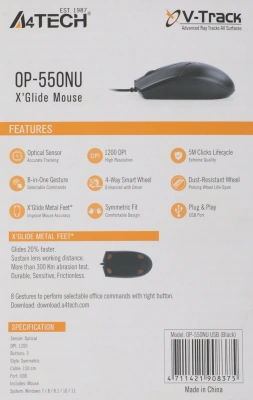 Мышь A4Tech V-Track Padless OP-550NU черный оптическая 1200dpi USB 3but