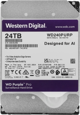 Жесткий диск WD SATA-III 24TB WD240PURP Surveillance Purple Pro (7200rpm) 512Mb 3.5"