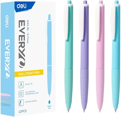 Ручка шариков. автоматическая Deli EveryU EQ44-BL ассорти/белый d=0.7мм син. черн. 1стерж. пулевидный пиш. наконечник кругл. белый