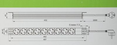 Блок распределения питания ITK PH22-9D1 гор.размещ. 9xSchuko базовые 16A Schuko 2м