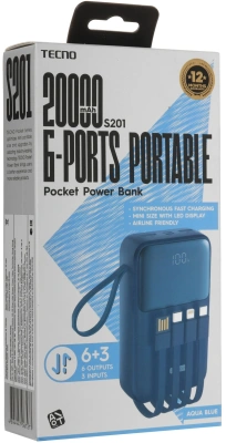 Мобильный аккумулятор Tecno Pocket S201 20000mAh 2.4A синий