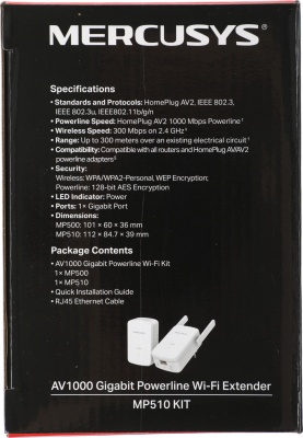 Сетевой адаптер HomePlug AV Mercusys MP510 KIT AV1000 Gigabit Ethernet (ант.внеш.несъем.) 2ант. (упак.:2шт)