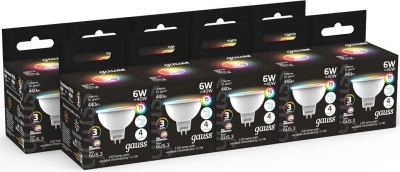 Лампа светодиодная Gauss 101105406 6Вт цок.:GU5.3 софит 175B св.свеч.RGB MR16 (упак.:1шт)