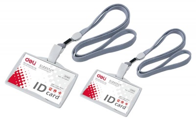 Бейдж для пропуска Deli E5744 103x78мм горизонтальный зажим вращающийся шнур:серый