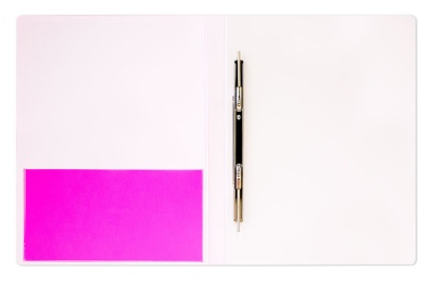 Папка метал.пруж.скоросш. Бюрократ Неон DNE07PPINK A4 пластик 0.7мм кор.27мм карм.прод.внут. розовый