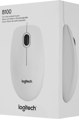 Мышь Logitech B100 белый оптическая 1000dpi USB 2but (910-003360)