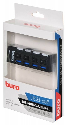 Разветвитель USB 3.0 Buro BU-HUB4-U3.0-L 4порт. черный