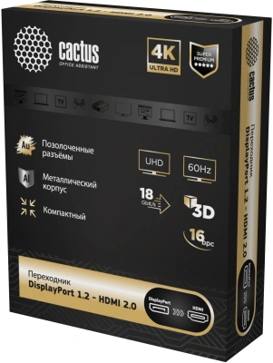 Переходник аудио-видео Cactus CS-DP-HDMI-ADR DisplayPort (m)/HDMI (f) позолоч.конт. черный
