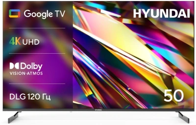 Телевизор LED Hyundai 50" H-LED50BU7011 Google TV Frameless Metal черный/черный 4K Ultra HD 60Hz MEMC DVB-T DVB-T2 DVB-C DVB-S DVB-S2 USB WiFi Smart TV