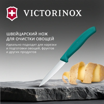 Нож кухонный Victorinox Swiss Classic (6.7604.C1) стальной универсальный для чистки овощей и фруктов лезв.80мм прямая заточка зеленый