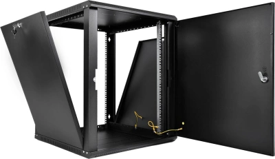 Шкаф коммутационный ЦМО ШРН-Эконом (ШРН-Э-15.500.1-9005) настенный 15U 600x520мм пер.дв.металл задн.дв.стал.лист направл.под закл.гайки 75кг черный 470мм 22.68кг 180град. 742мм IP20 металл