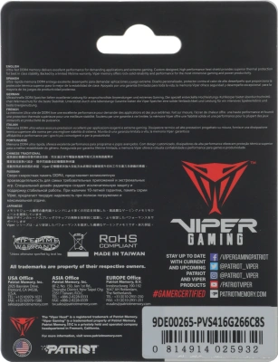 Память DDR4 16GB 2666MHz Patriot PVS416G266C8S Viper Steel RTL PC4-21300 CL18 SO-DIMM 260-pin 1.2В single rank Ret