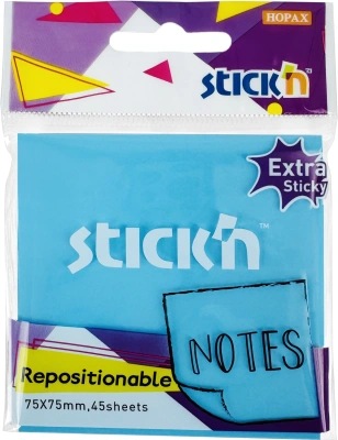 Блок самоклеящийся бумажный Stick`n 27098 76x76мм 45лист. синий неон 1цв.в упак. усиленный клей