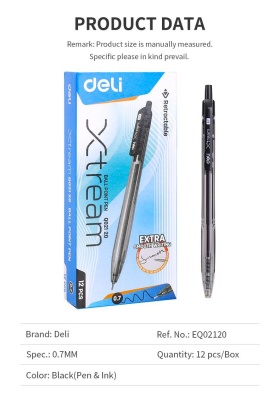 Ручка шариков. автоматическая Deli X-tream EQ02120 черный d=0.7мм черн. черн. сменный стержень линия 0.4мм