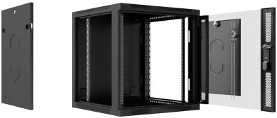 Шкаф коммутационный Cabeus (SH-05F-9U60/45-BK) настенный 9U 600x450мм пер.дв.стекл 60кг черный 390мм 20кг 220град. 501мм IP20 сталь