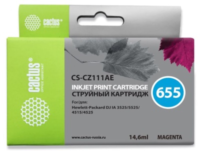 Картридж струйный Cactus CS-CZ111AE №655 пурпурный (14.6мл) для HP DJ IA 3525/5525/4525 с чипом
