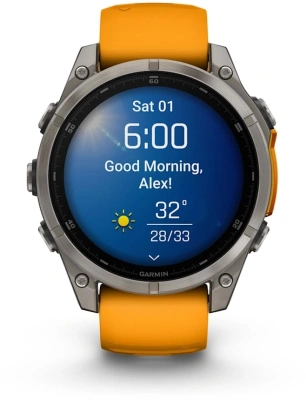 Смарт-часы Garmin Fenix 8 47мм 1.4" AMOLED корп.серый рем.оранжевый разм.брасл.:125-208мм (010-02904-11)