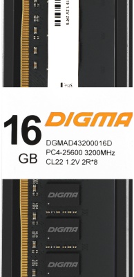 Память DDR4 16Gb 3200MHz Digma DGMAD43200016D RTL PC4-25600 CL22 DIMM 288-pin 1.2В dual rank Ret
