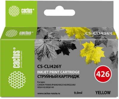 Картридж струйный Cactus CS-CLI426Y CLI-426Y желтый (9мл) для Canon Pixma MG5140/5240/6140/8140/MX884 с чипом