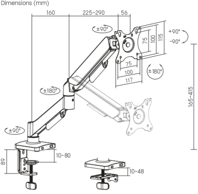 Кронштейн для мониторов Ultramounts UM739 черный 17"-32" макс.9кг крепление к столешнице поворот и наклон