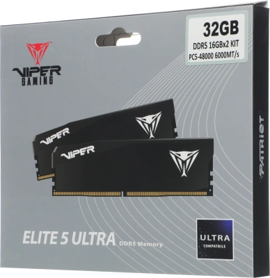 Память DDR5 2x16GB 6000MHz Patriot VEU532G6028K Viper Elite 5 Ultra RTL Gaming PC5-48000 CL28 DIMM UDIMM 288-pin 1.4В kit single rank с радиатором Ret