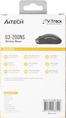 Мышь A4Tech V-Track G3-200NS черный оптическая 1200dpi беспров. USB 3but
