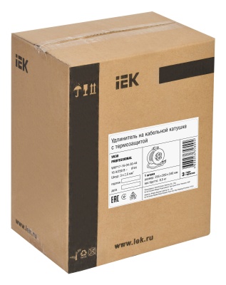 Удлинитель силовой IEK Professional (WKP17-16-04-30-44) 3x2.5кв.мм 4розет. 30м КГ 16A метал.катушка серый