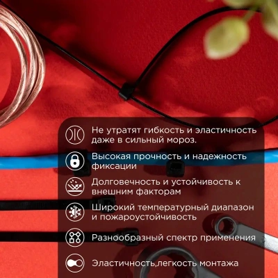 Стяжка пластиковая Rexant 87-1302 300x4.8мм (упак:100шт) нейлон внешний (-60/+85) черный