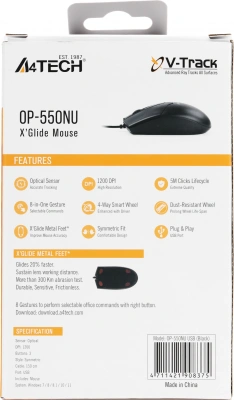 Мышь A4Tech V-Track Padless OP-550NU черный оптическая 1200dpi USB 3but